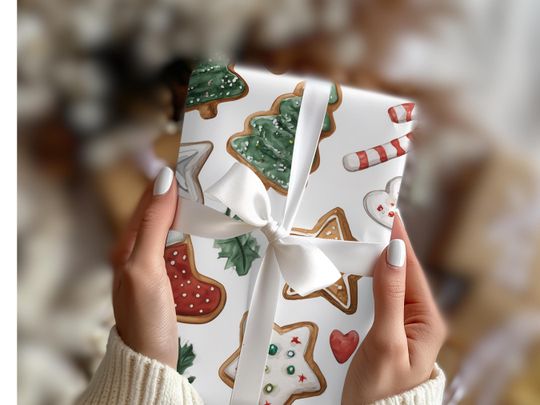 Discover Watercolor Christmas Cookie Wrapping Paper Holiday Sugar Cookie Gift Wrap Cute Christmas Baking Paper Bakery Holiday Theme Sweet Treat Party