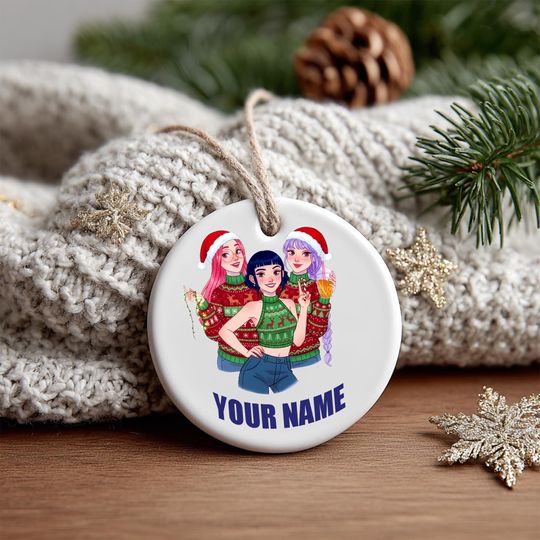 Discover Personalized Name Demon Hunter Ceramic Ornament, Anime Christmas Decoration, Huntrix Charm, Unique Holiday Gift, Printed One Side