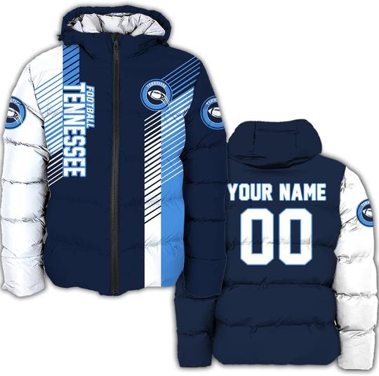 Discover Personalized Tennessee Football Team Titans Men's Hooded Puffer Jacket