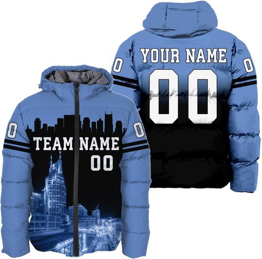 Discover Personalized Tennessee Football Team Titans Men's Hooded Puffer Jacket