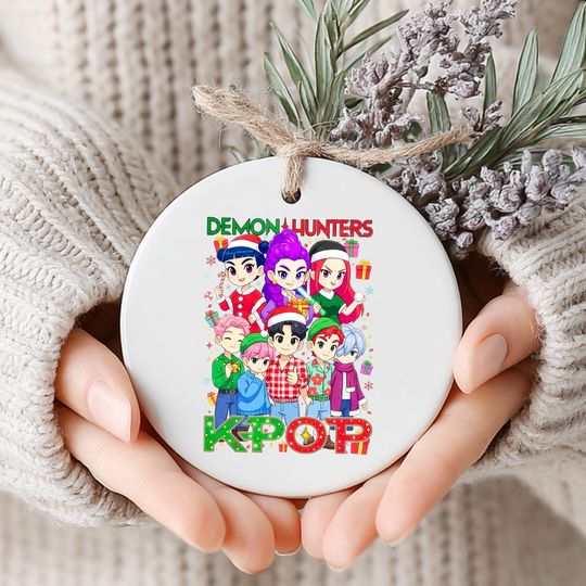 Discover Demon Hunter Ceramic Ornament, Colorful Anime Christmas Decoration, Huntrix Charm, Unique Holiday Gift, Printed One Side