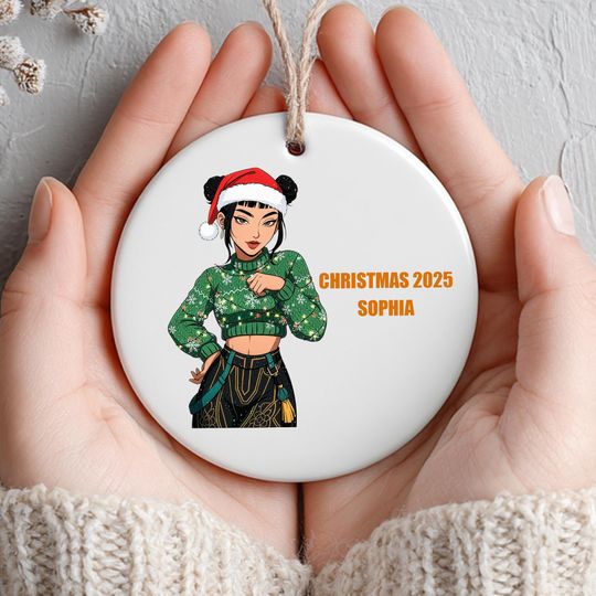 Custom Huntrix Christmas Name Ceramic Ornament, KPOP Christmas Keepsake, Huntrix Ornament, Printed One-Side