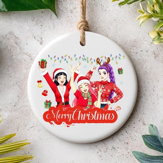 Discover Merry Christmas Demon Hunter Ceramic Ornament, Huntrix KPOP Ornament 2025, KPOP Christmas Keepsake, Huntrix Ornament, Printed One Side