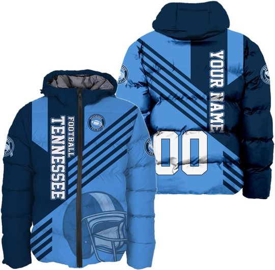 Discover Personalized Tennessee Football Team Titans Men's Hooded Puffer Jacket