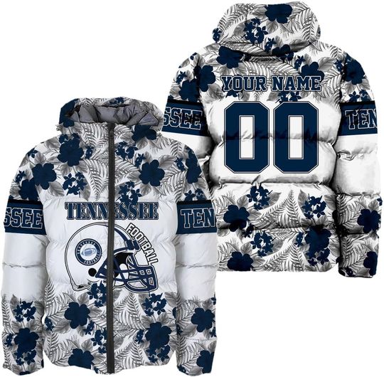Discover Personalized Tennessee Football Team Titans Men's Hooded Puffer Jacket