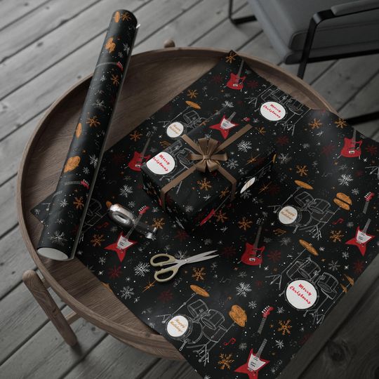 Discover Festive Christmas Music Wrapping Papers | Holiday Guitars Drums Snowflakes