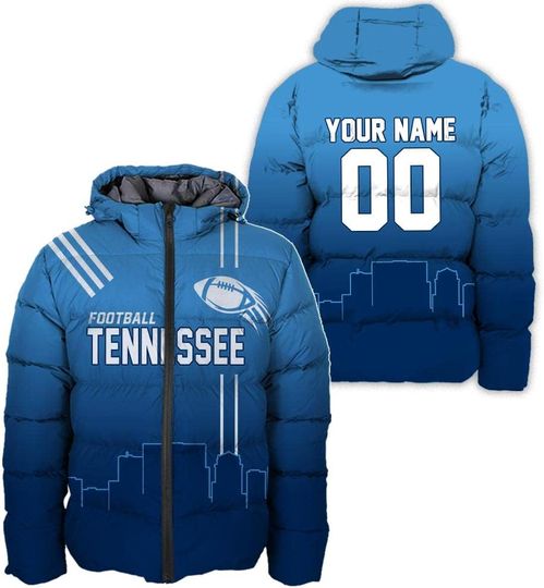Discover Personalized Tennessee Football Team Titans Men's Hooded Puffer Jacket