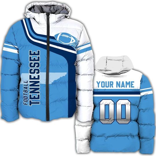 Discover Personalized Tennessee Football Team Titans Men's Hooded Puffer Jacket