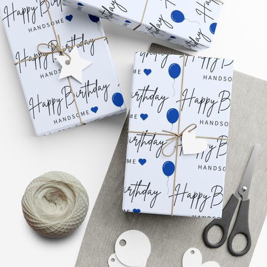 Discover Blue Birthday Wrapping Paper: 'Handsome' Gift Wrap