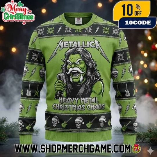 Discover 3D Heavy Metal Christmas Chaos Ugly Sweater Green Black Men/Tall