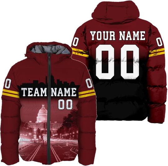 Discover Mens Custom Down Jacket American Sport Personalized Puffer Jacket Any Name Number City Landscape Team Name S-5XL