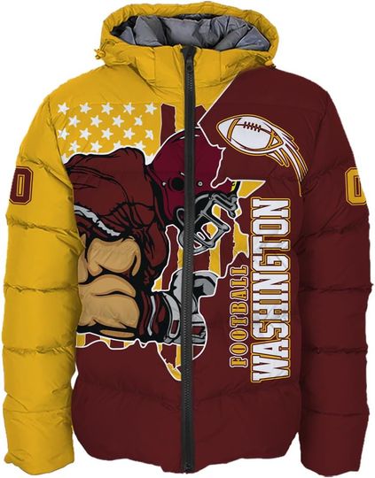 Discover Men Football Custom Puffer Coat Add Any Name Number Lightweight Water-Resistant Winter Windproof Zipper Down Jacket S-5XL