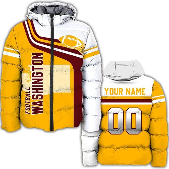 Discover Men Personalized Winter Football Puffer Down Jacket Custom Number Name Logo Lightweight Water Resistant Jackets Coats