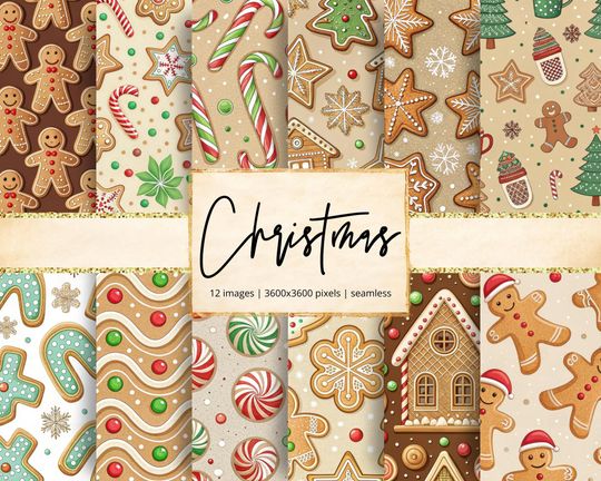 Discover Christmas Digital Paper, Gingerbread, House, Brown, Holiday, Festive, Jolly, Santa, Xmas, Backgrounds, Junk Journal, Scrapbook, Seamless