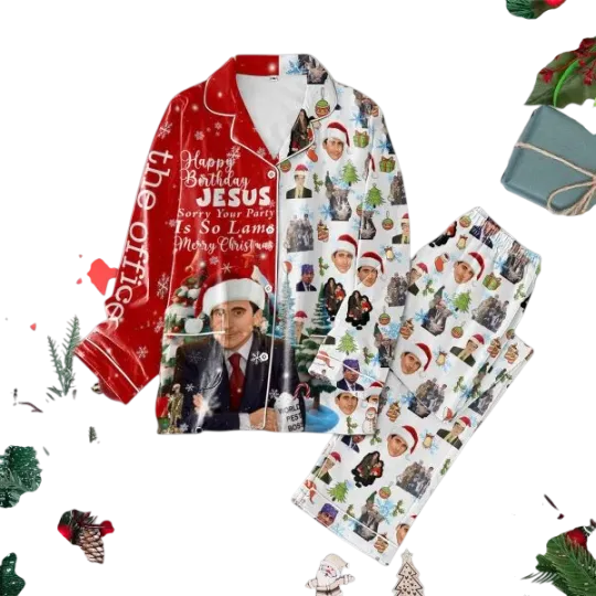 Discover The Office Happy Birthday Jesus Merry Christmas Polyester Pajamas Set