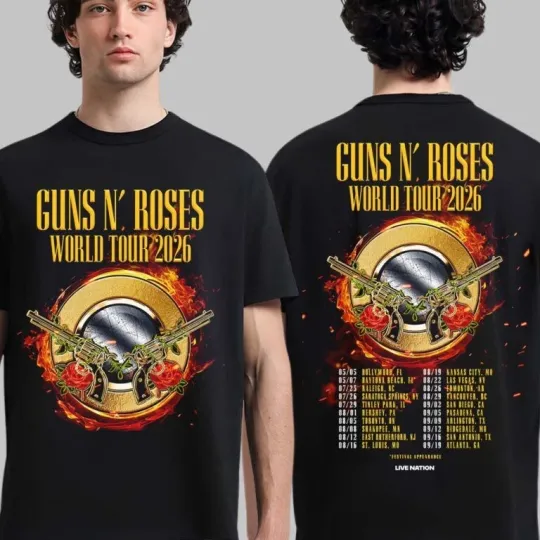 Discover Guns N Roses World Tour 2026 North American Schedule Dates Two Sided T-Shirt