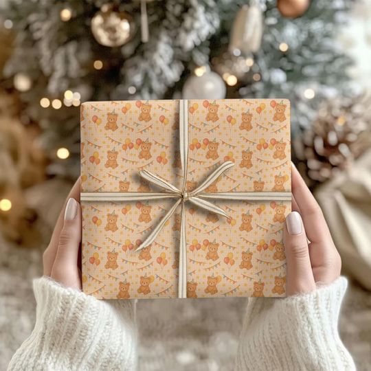 Discover Teddy Bear Wrapping Paper, Baby Shower Gift Wrap, Cute Birthday Packaging, Neutral Bear Party Decor, Kids Gift Wrap Sheet
