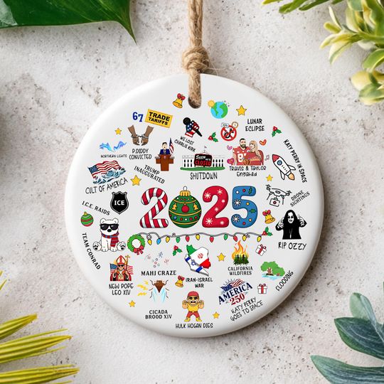 Discover 2025 Year in Review Ornament, Trending Events & Highlights, Commemorative Christmas Decor, Printed One Side