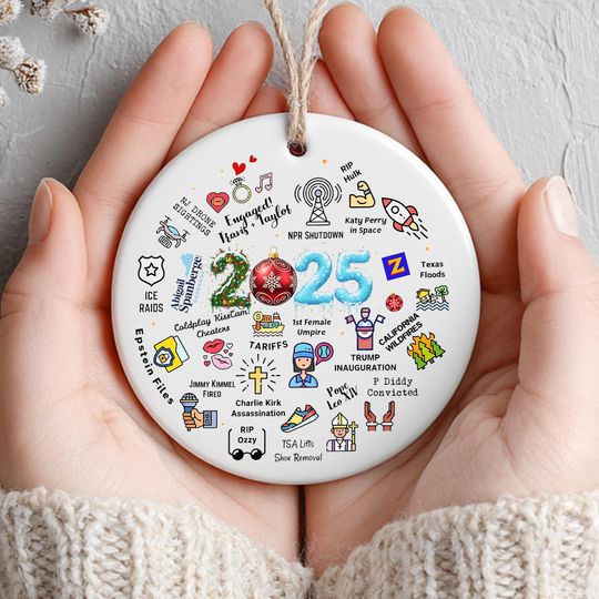 Discover 2025 Year in Review Ornament - Funny Trending Social Events, Unique Xmas Gift for Friends & Family - Printed One Side