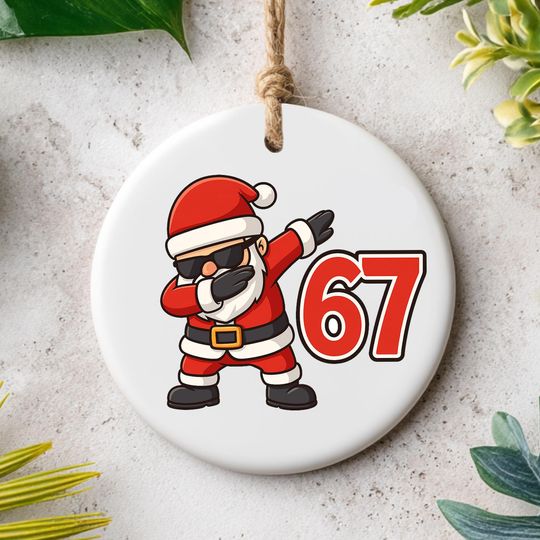 Discover Six Seven 67 Ceramic Ornament, Custom Christmas Ornament Gen Z and Alpha Humor Decor, Printed One Side