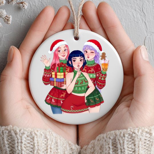 Discover Festive Anime Girls Christmas 2025 Ornament  Colorful Ceramic Holiday Decoration, Cute Winter Sweaters, Unique Gift, Printed One Side