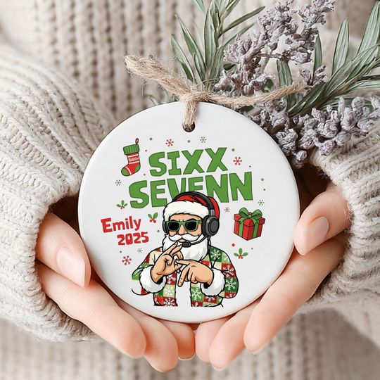 Discover Custom Six Seven Ornament, Custom Gen Alpha Meme Keepsake, Funny Gaming Santa Design, One-Sided Printed Christmas Decoration