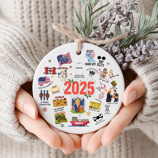 Discover 2025 Year in Review Ornament, Notable Events Ceramic Ornament, Annual Keepsake for Christmas Tree, One Side