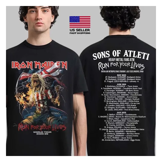 Discover Hot Iron Maiden Run for Your Lives Tour 2025–2026 ATM Eddie Two-Sided T-Shirt