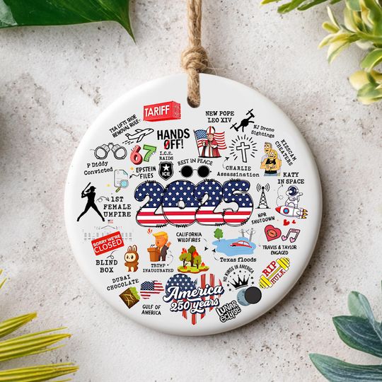 Discover Notable Events Christmas 2025 Ornament, Funny 2025 Event Year in Review, Major Events Commemorative, Printed One Side