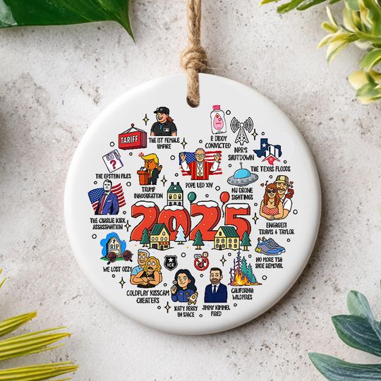 Discover 2025 Year in Review Ornament, 2025 Christmas Ornament, Annual Keepsake for Christmas Tree, Notable Events Ornament, Printed One Side