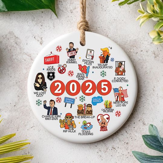 Discover 2025 Year in Review Ornament, Notable Events Ornament, Christmas Ornament, Annual Keepsake for Christmas Tree, Printed One Side