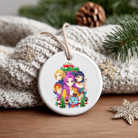 Discover Demon Hunter Ceramic Ornament, Custom Anime Holiday Keepsake, Glossy Finish, Gold String, Printed One Side