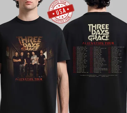 Discover Three Days Grace Alienation Tour 2026 North America Cities Dates 2 Sided T-Shirt