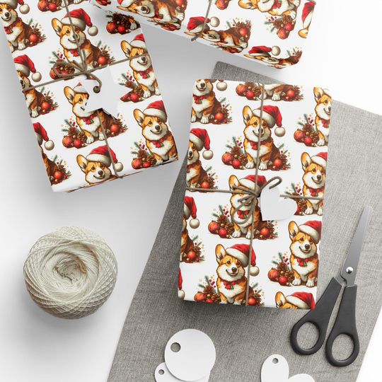Discover Christmas Corgi Wrapping Paper, Santa Hat Puppy Gift Wrap
