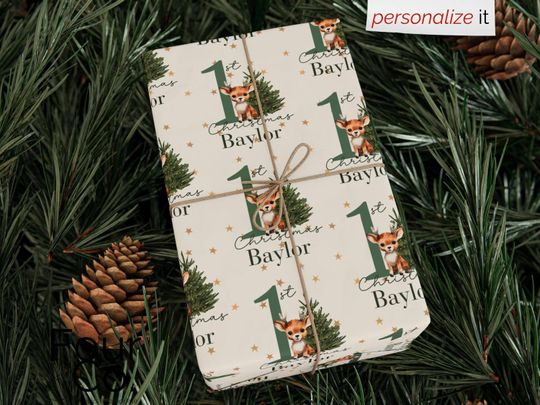 Discover Babys First Christmas Wrapping Paper, First Christmas Wrapping Paper, Baby Name Wrapping Paper