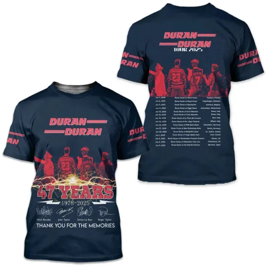 Discover Duran Duran 47 Years 1978-2025 Tour 2025 Signature 3D T-Shirt