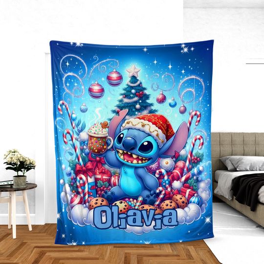 Discover Personalized Stitch Christmas Blanket, Lilo Stitch Blanket, Stitch Birthday Gifts, Angel Stitch Christmas Gifts