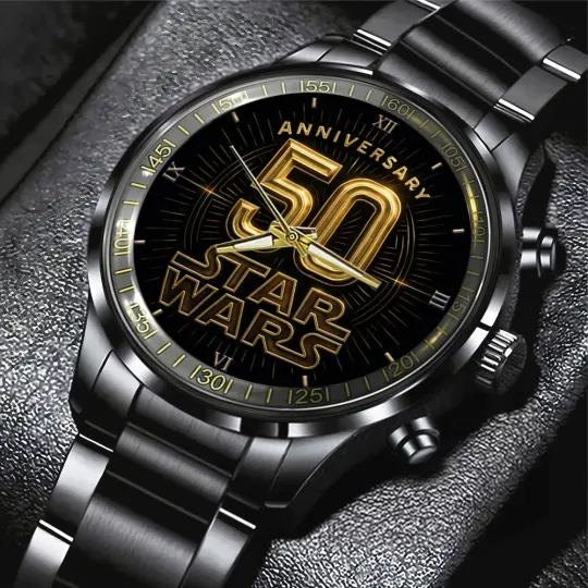 Discover Star Wars 50th Anniversary Black Stainless Steel Watch Calendar Band Jewelry