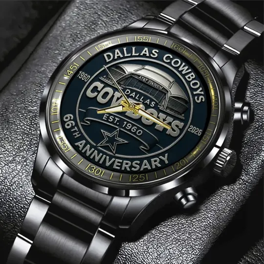 Discover Dallas Cowboys 66th Anniversary 2026 Black Stainless Steel Calendar Band Watch