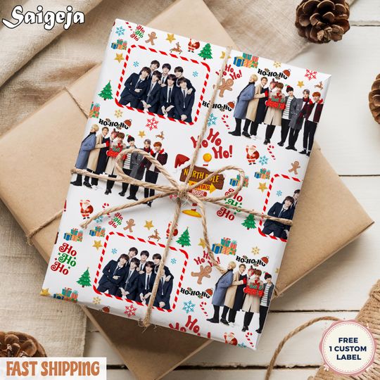 Discover Kpop Idol Boys Group Christmas Wrapping Paper | Male Singers Winter Suit Holiday Gift Wrap | Fan Present Paper for K-Drama Lover