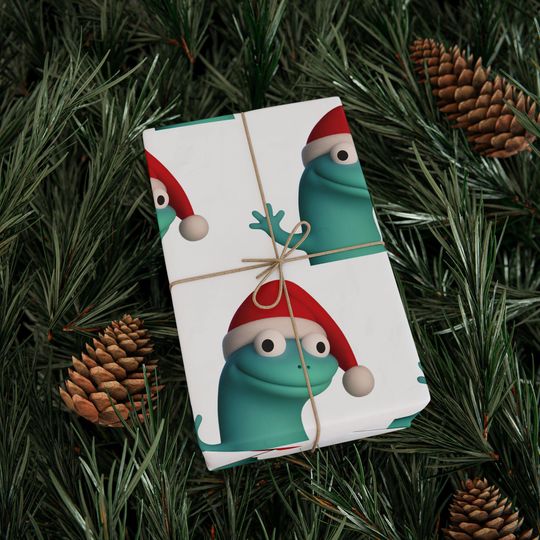 Gift Wrap, Cute Lizard Meme Wearing Santa Hat Waving, Wrapping Papers, Christmas Present Decoration, Festive Gift Packaging, Holiday Party