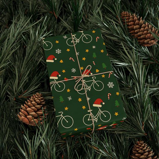 Discover Bicycle Santa Pattern Wrapping Papers | Christmas Bike Gift Wrap