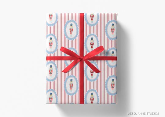 Nutcracker Red Stripe Christmas Gift Wrap | Christmas Nutcracker Wrapping Paper | Holiday Wrapping Paper | Nutcracker Stripe Paper