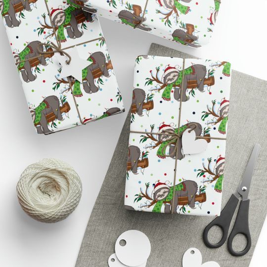 Discover Santa Sloth Gift Wrapping Paper Roll, Sloth Christmas Gift Wrapping Paper, Christmas Santa Sloth Gift Wrapping Paper