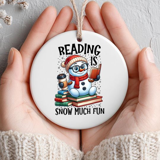 Discover Reading is Snow Much Fun Ornament, Holiday Book Lovers Keepsake, Printed One Side