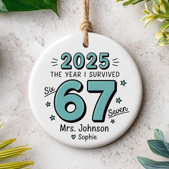 Discover 2025 The Year I Survived 67 Ornament, Funny Six Seven Christmas Gift, Holiday Keepsake, Unique School Decor, Printed One Side