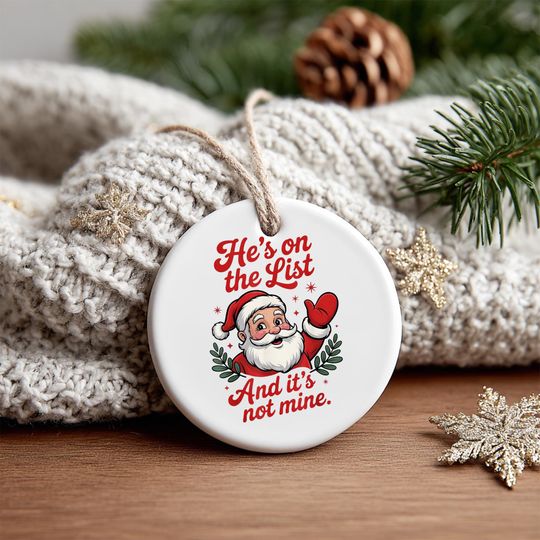 Discover Funny Santa Pajama Ornament, Naughty List Christmas Ceramic Tree Decoration, Holiday Humor Gift for Men, Women & Kids, One Side Design