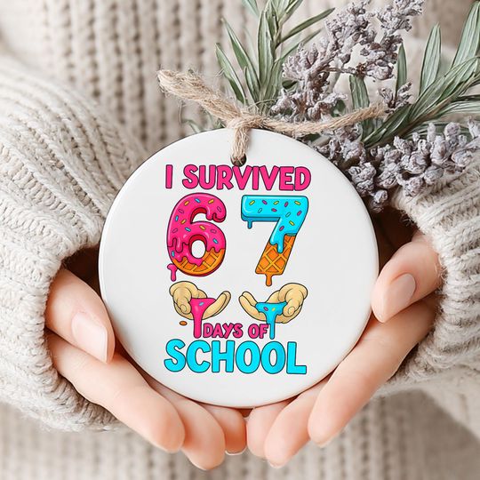 Discover Vintage Style 67 Days of School Ornament, Teacher & Student Gift, Classic School Milestone Keepsake, Retro Classroom Decoration, One Side