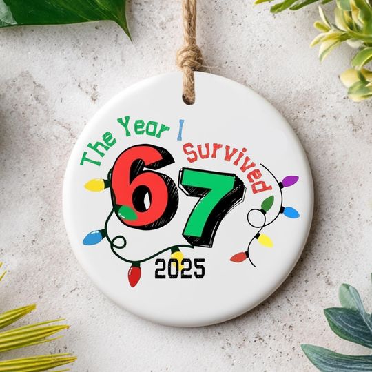 Discover The Year I Survived 67 Ceramic Ornament, Christmas Decoration, Funny Yearly Christmas Tree Decor, Printed One Side