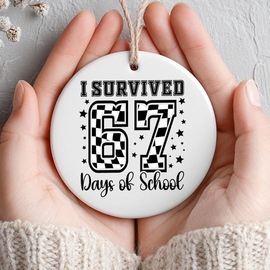 Discover I Survived 67 Days Of School Ornament, Six Seven Funny Teacher & Student Gift, Printed One Side